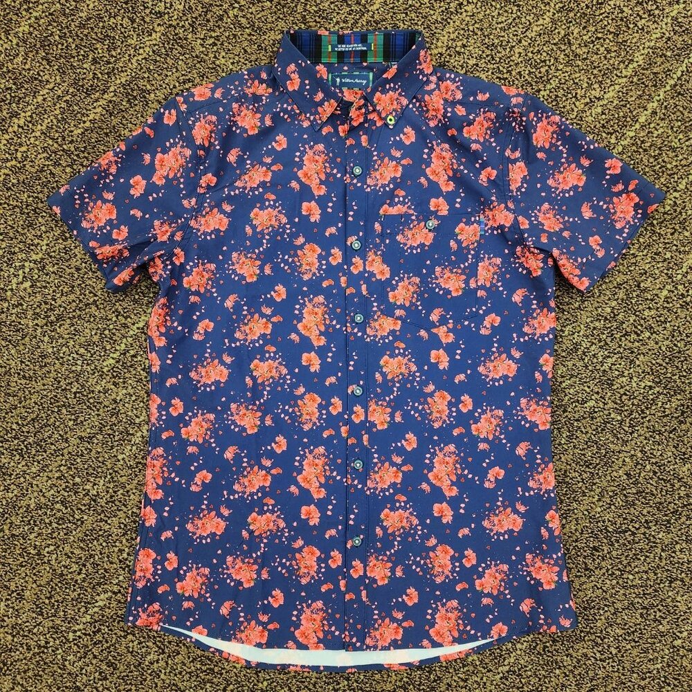 William Murray Floral Button Up Men Size Small Performance Short Sleeve Stretch - Picture 2 of 8